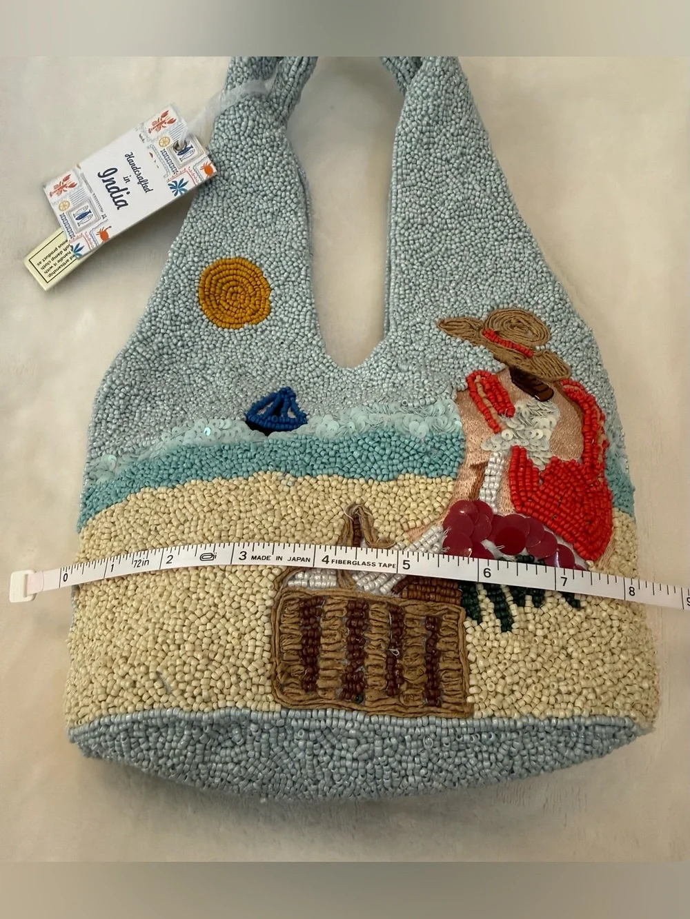 Made In India handcrafted Beaded “girl on Beach” Hobo Bag. NWT Tik Tok Famous